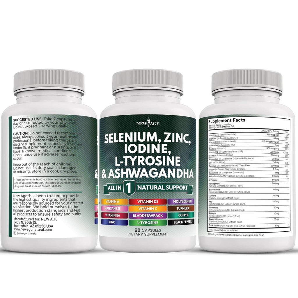 Set of three supplement bottles showing side and back labels
