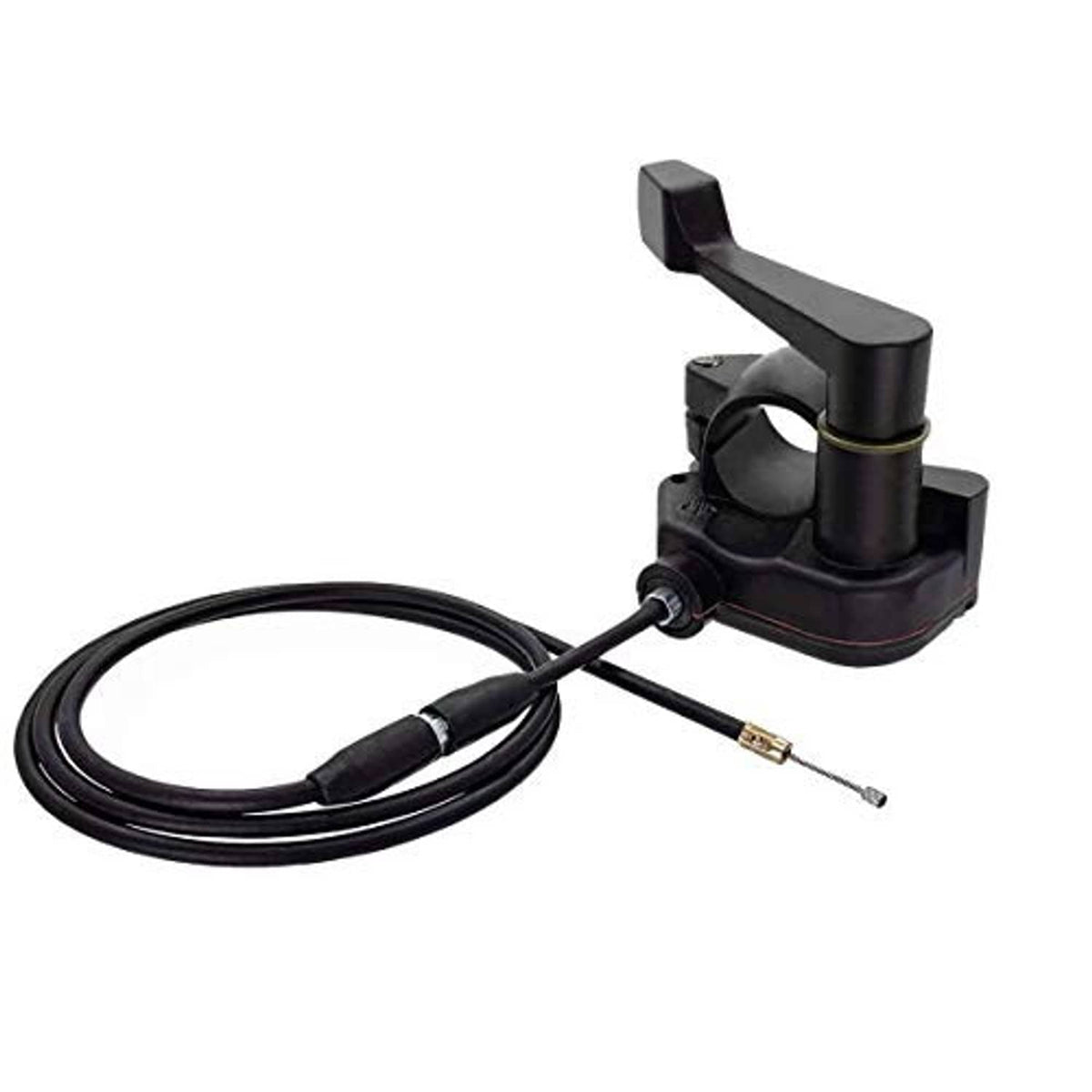 Black thumb throttle control with cable loop and metal cable end fitting