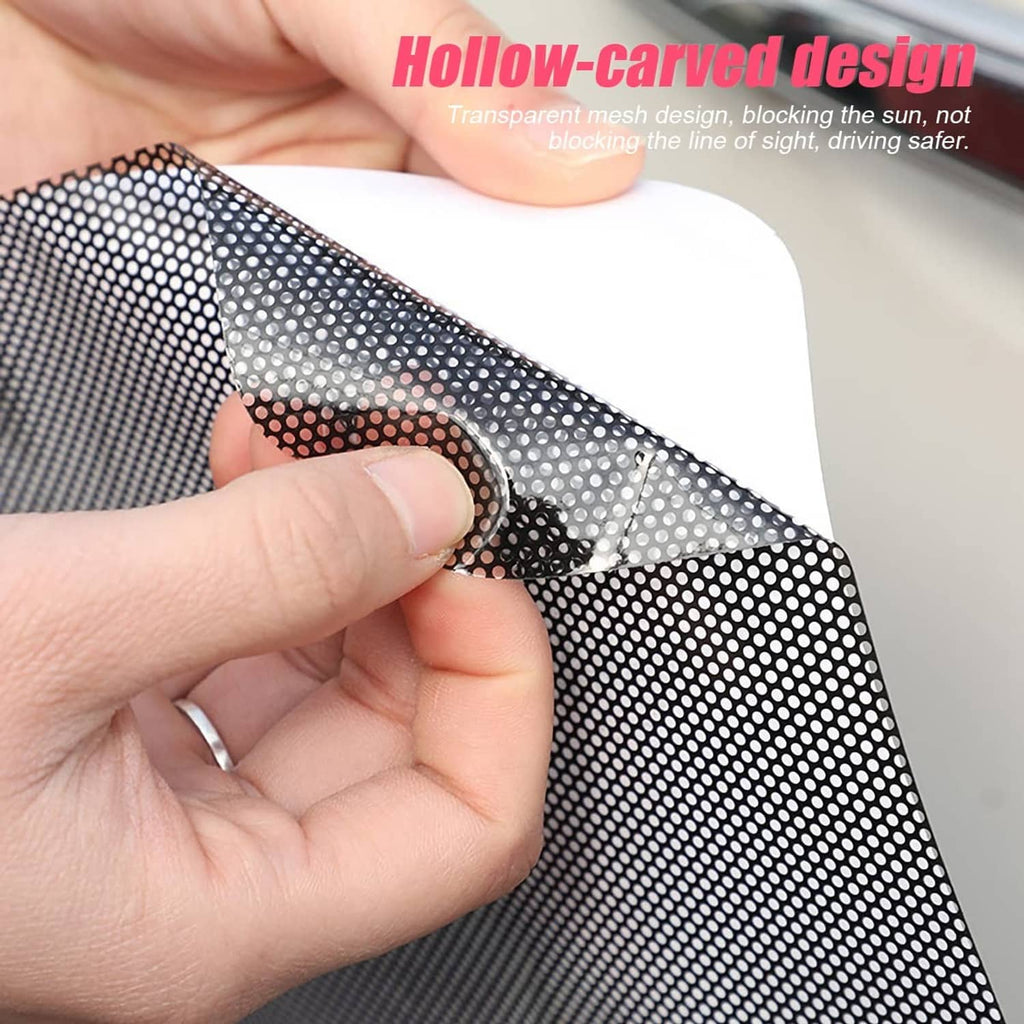 Black mesh static cling sunshade film with perforated pattern, cutout shape