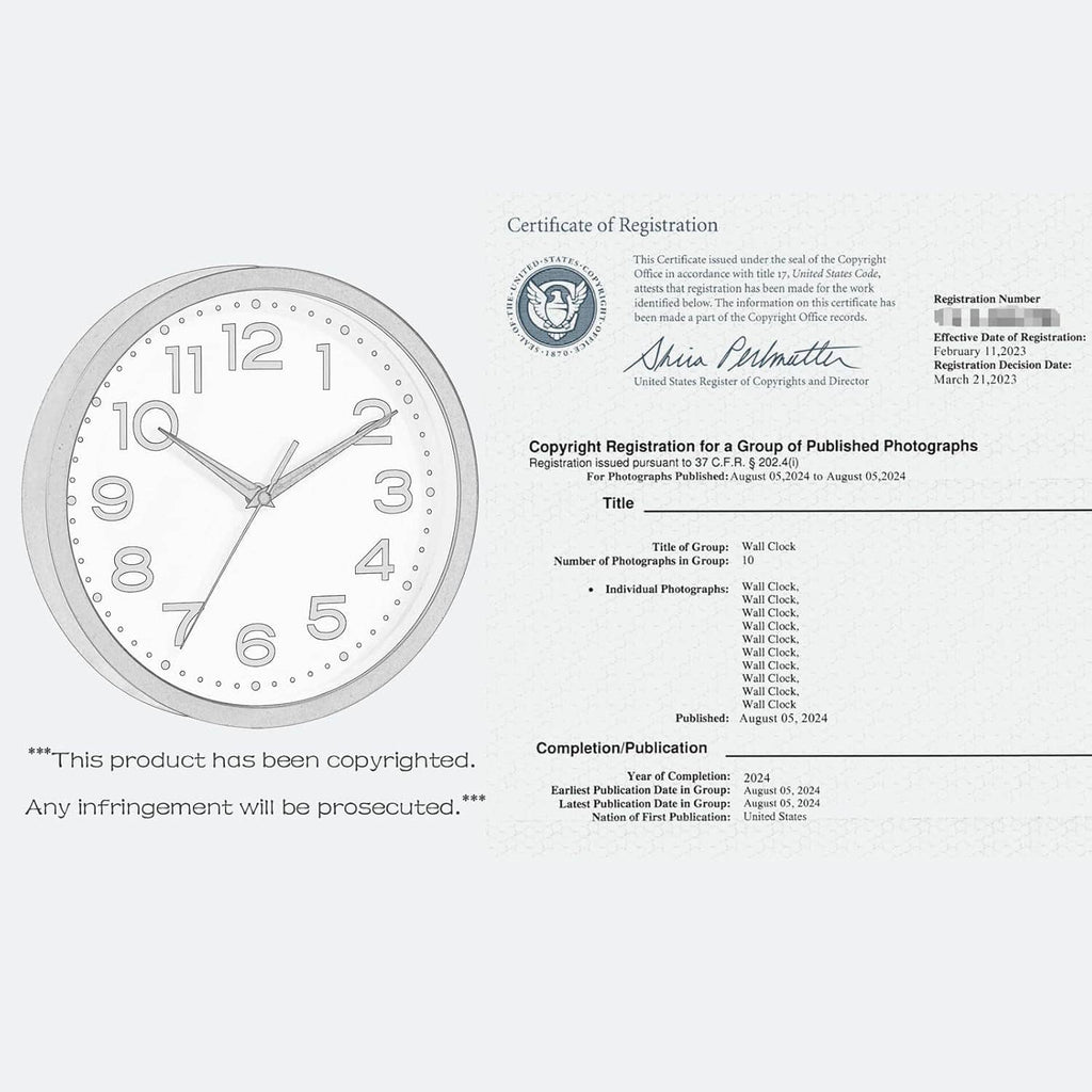 Gray wall clock graphic on a registration certificate page