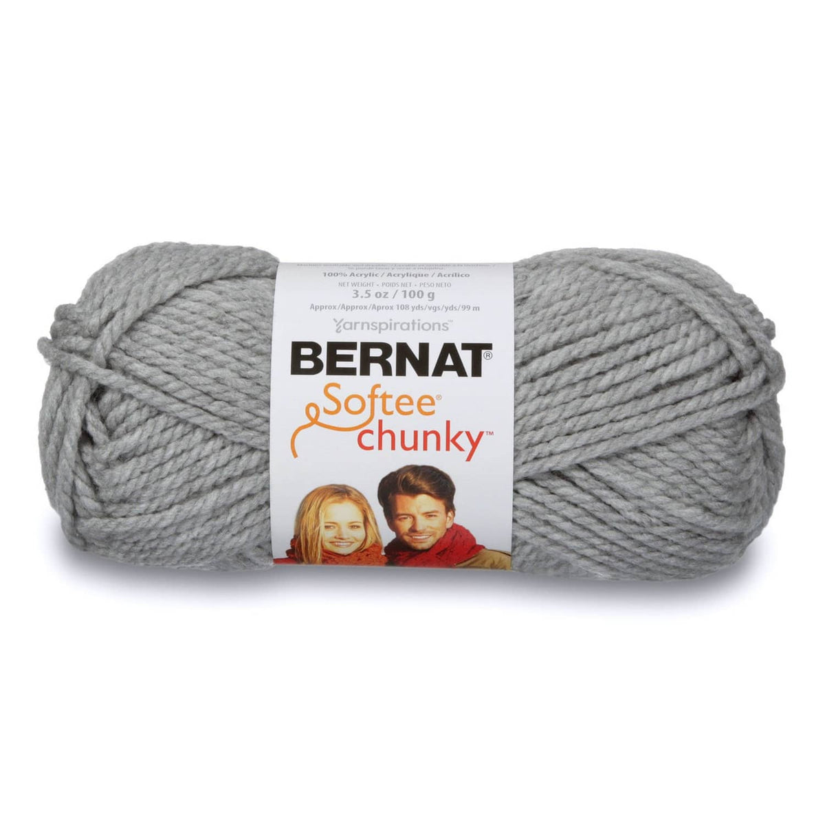 Bernat Softee Chunky grey heather yarn skein, 100g acrylic for knitting & crochet