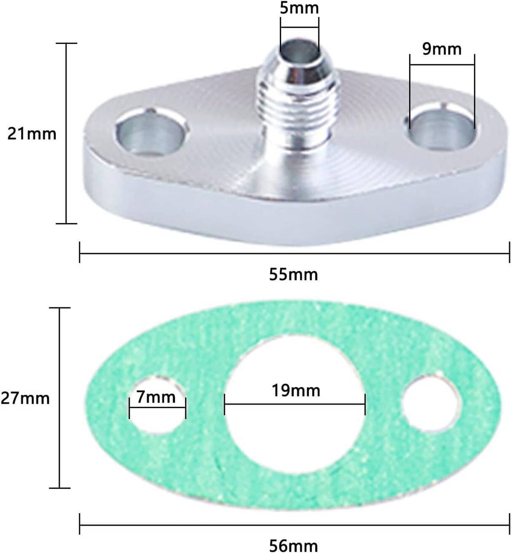 Turbo oil feed line kit mounting plate with threaded port and green gasket
