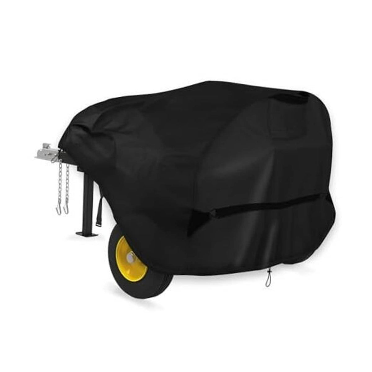 Black fitted log splitter cover with drawstring hem and tie cords