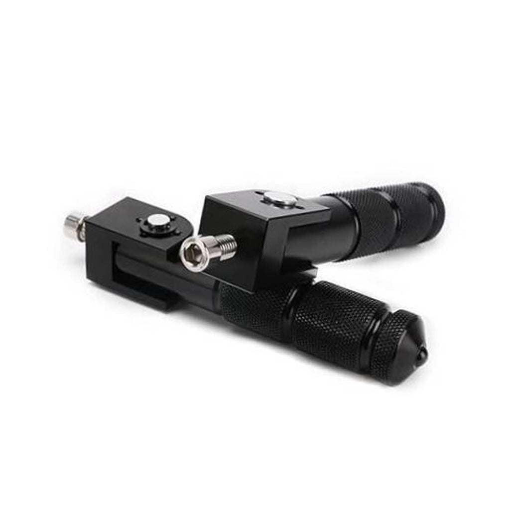 Universal foldable motorcycle foot pegs, black CNC metal with textured non-slip grips