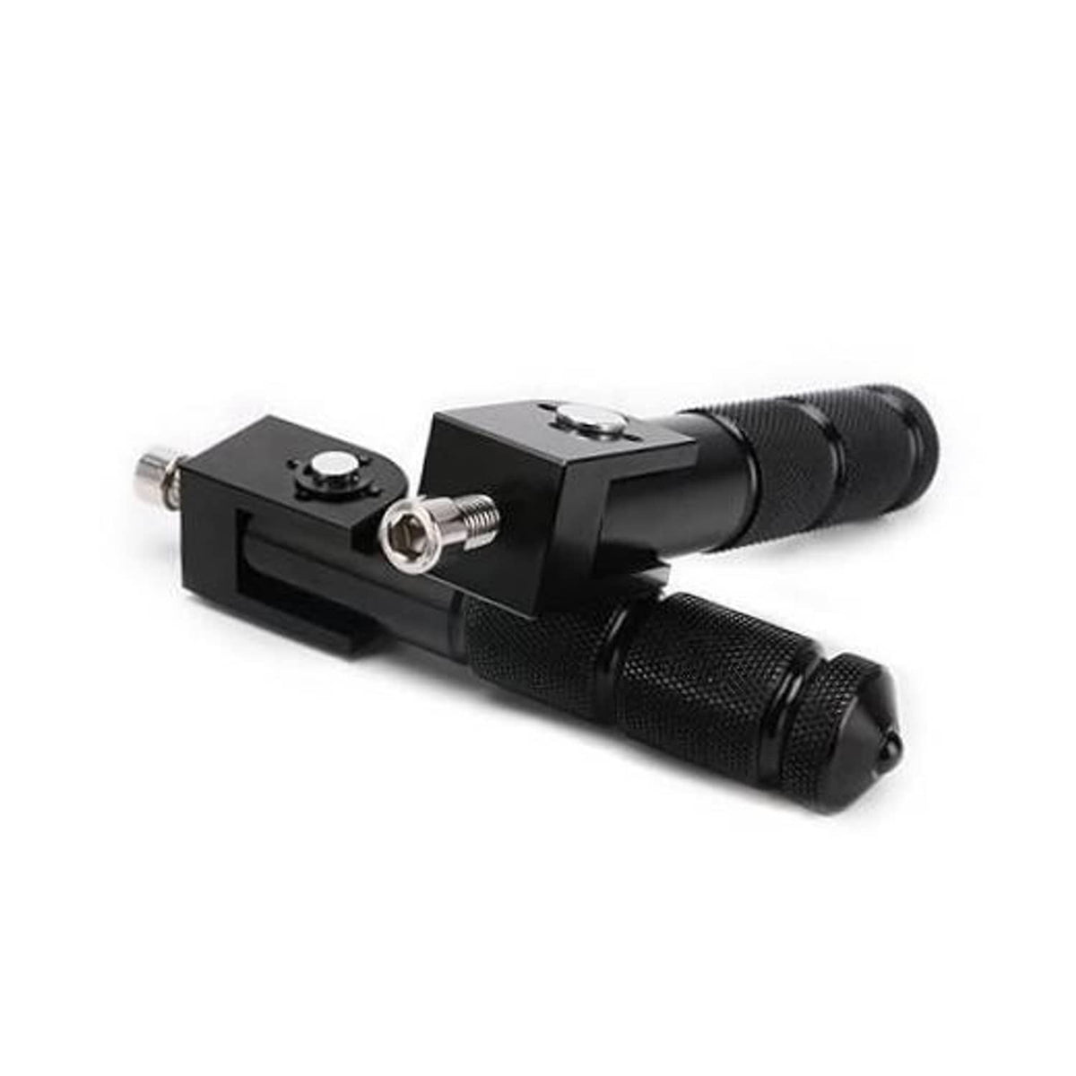 Universal foldable motorcycle foot pegs, black CNC metal with textured non-slip grips
