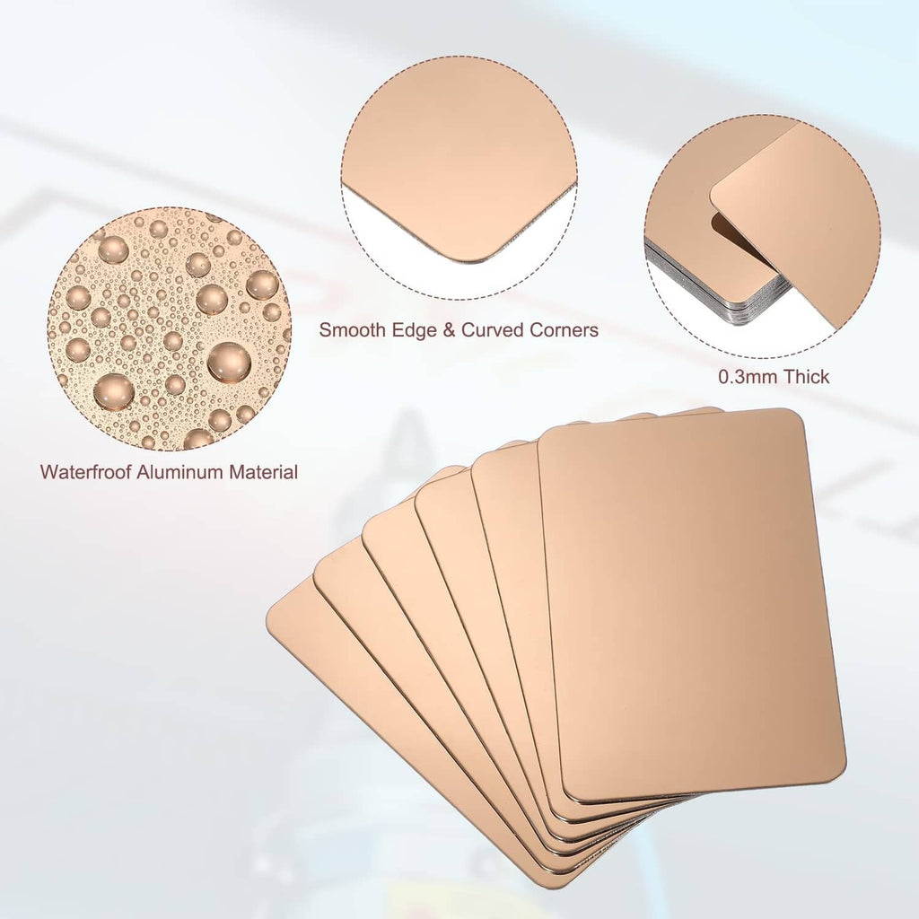 Rose gold metal business cards blank with smooth edges, curved corners, 5-pack