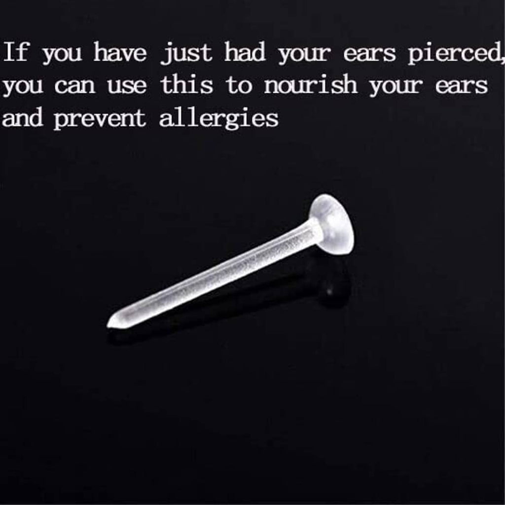 Clear plastic earring stud posts with round backs, small pair
