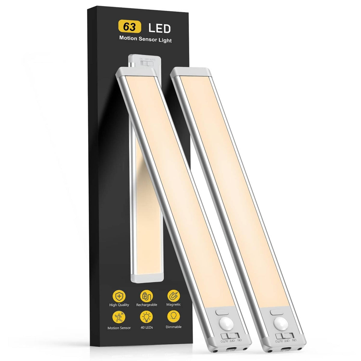 MCGOR under cabinet LED motion sensor lights, two silver bars, warm white glow