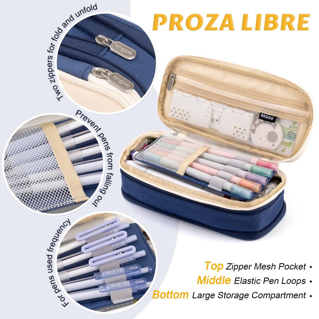 RivetOak EASTHILL Big Capacity Pencil Pen Case Office College School Large Large, Blue
