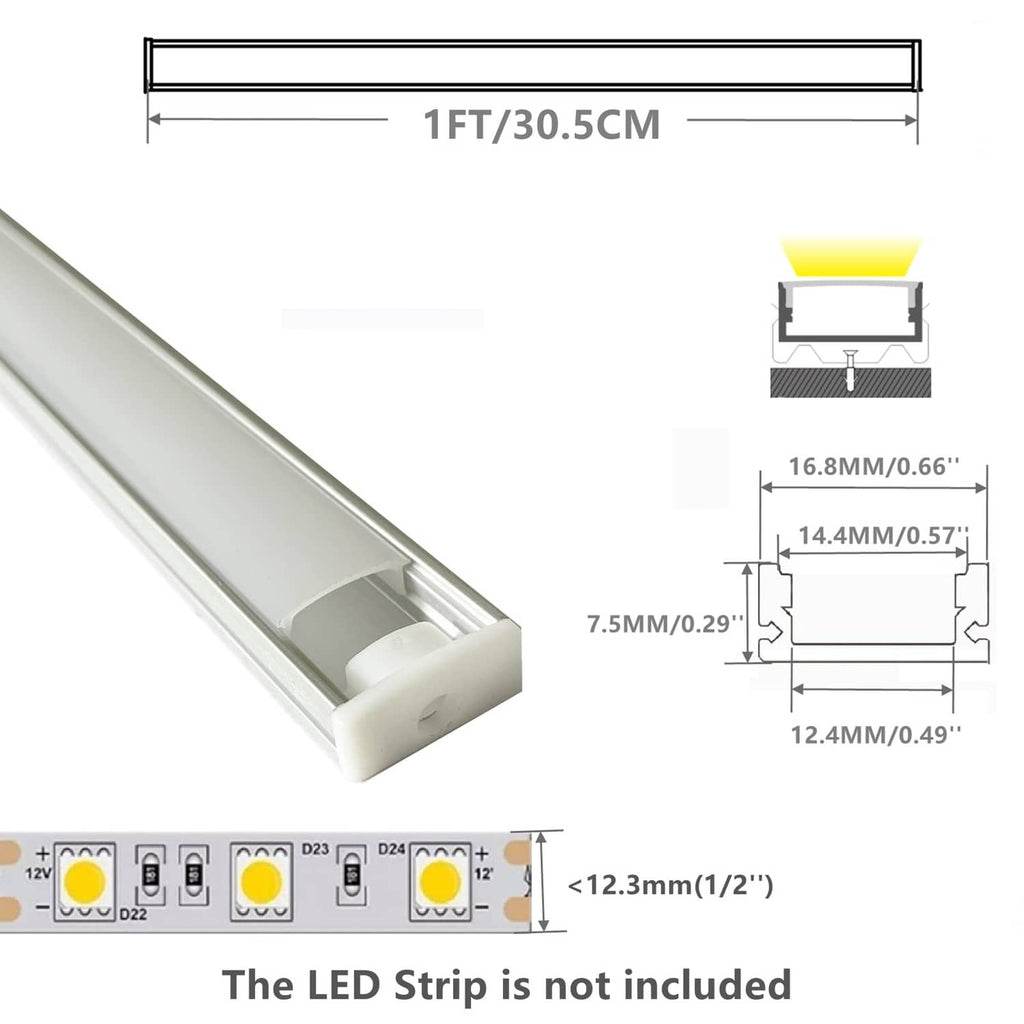 White U-channel diffuser profile with end cap and cross-section dimension diagram
