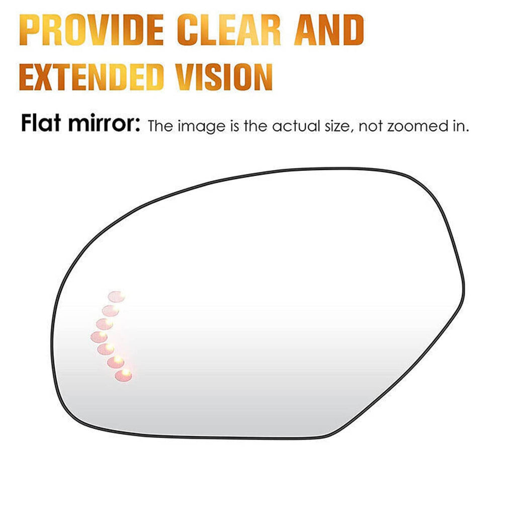 Flat heated mirror glass with red turn-signal LED dot cluster (left)