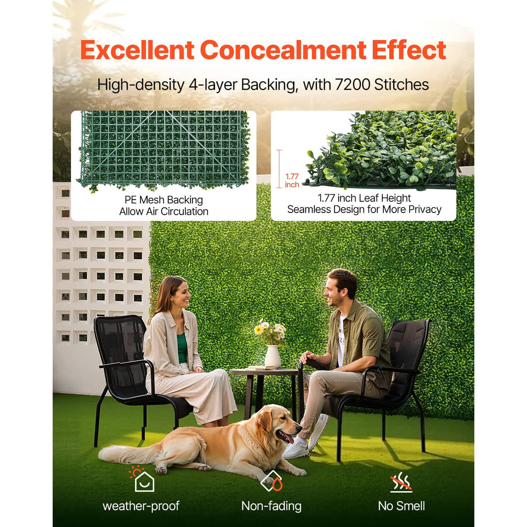 Green artificial grass panel with woven mesh backing for privacy fencing