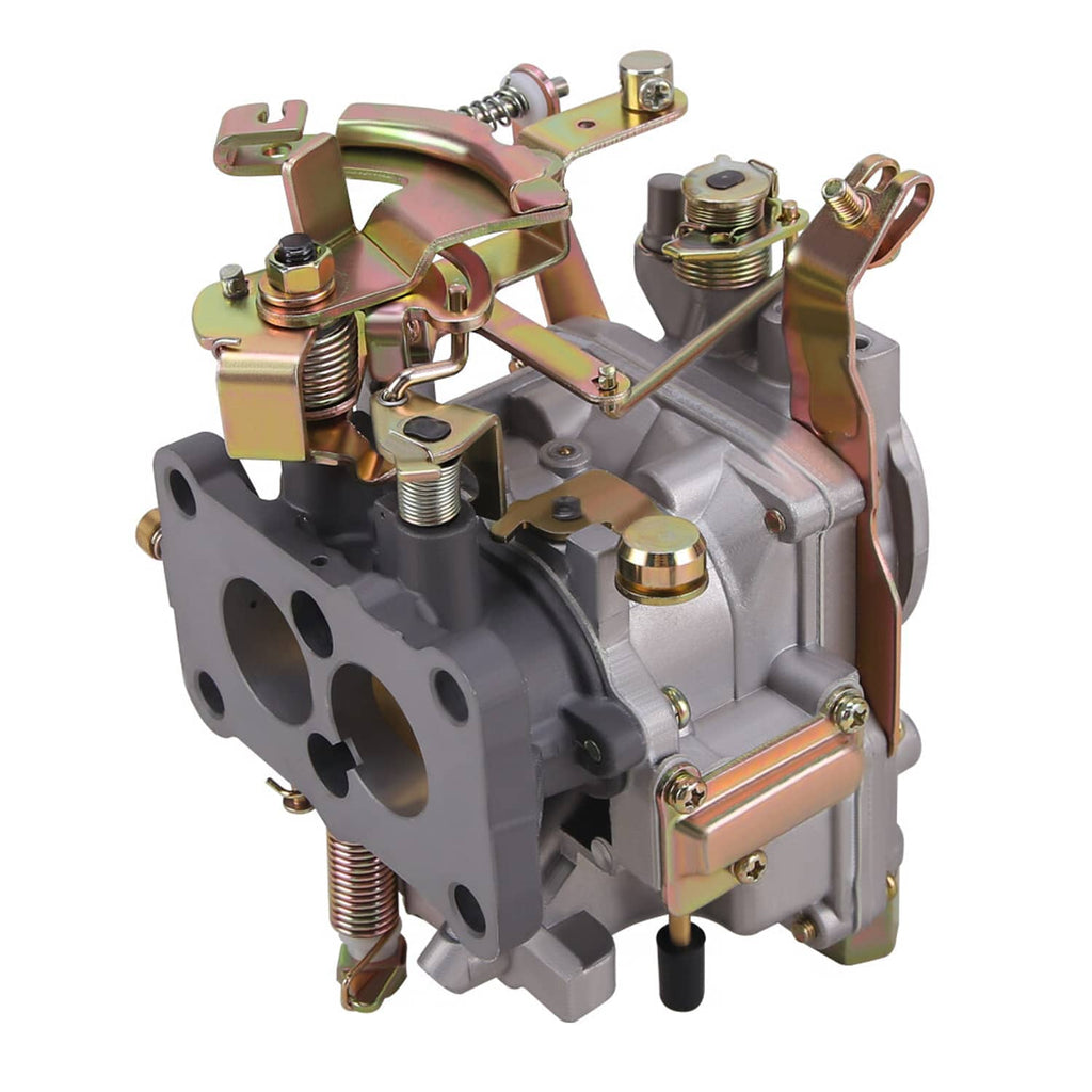 Two-barrel carburetor with intake manifold flange and front adjustment mechanism