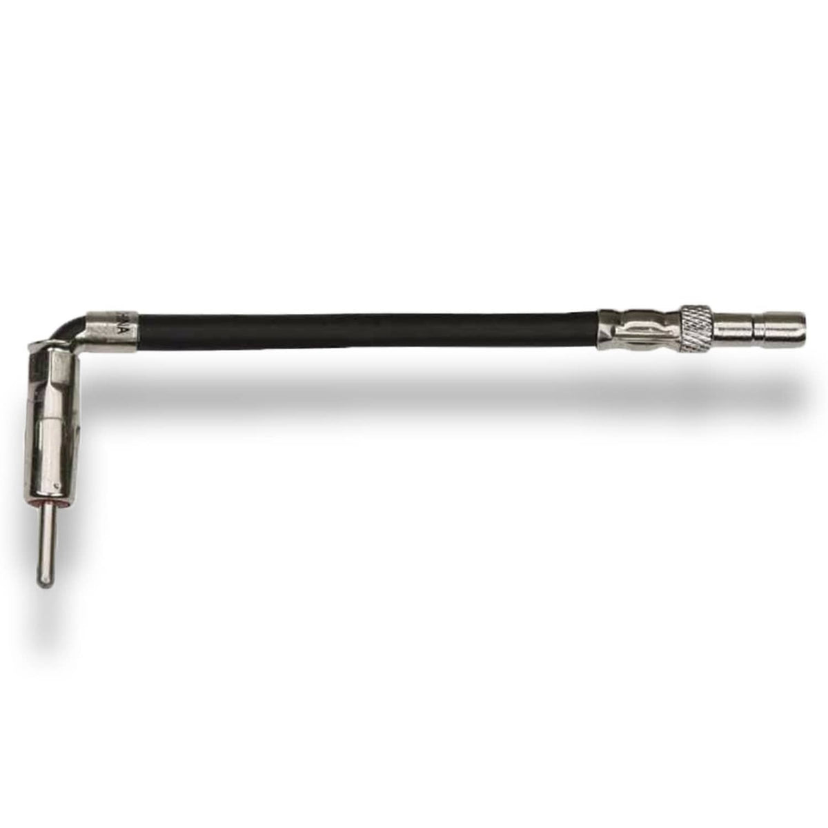 Antenna adapter cable with chrome plug and bent mounting tab