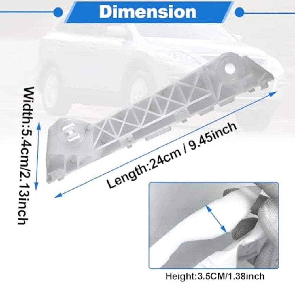 Front bumper side support bracket, white plastic with mounting hole and grid brace.