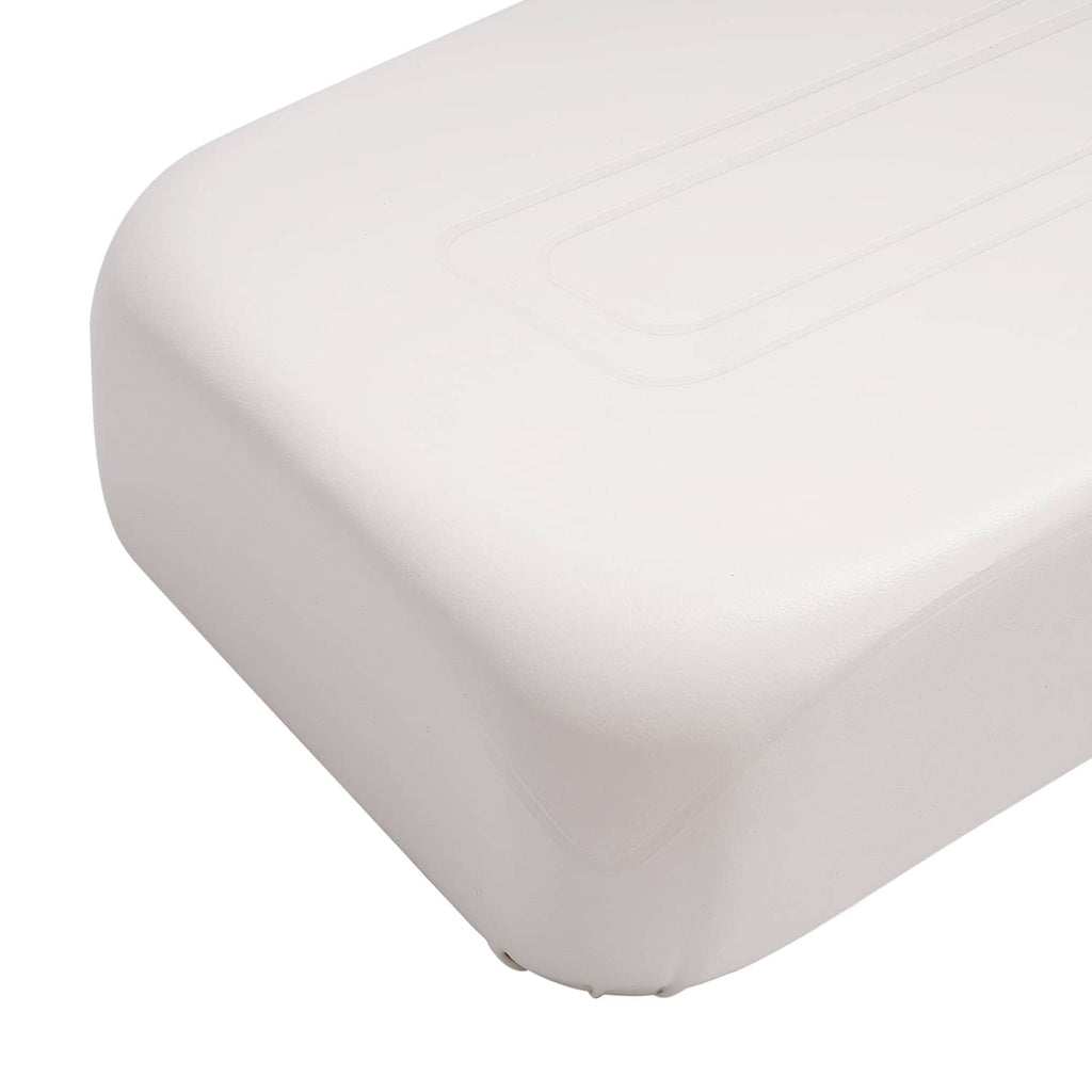 White seat back cushion close-up with smooth surface and embossed stripe panel