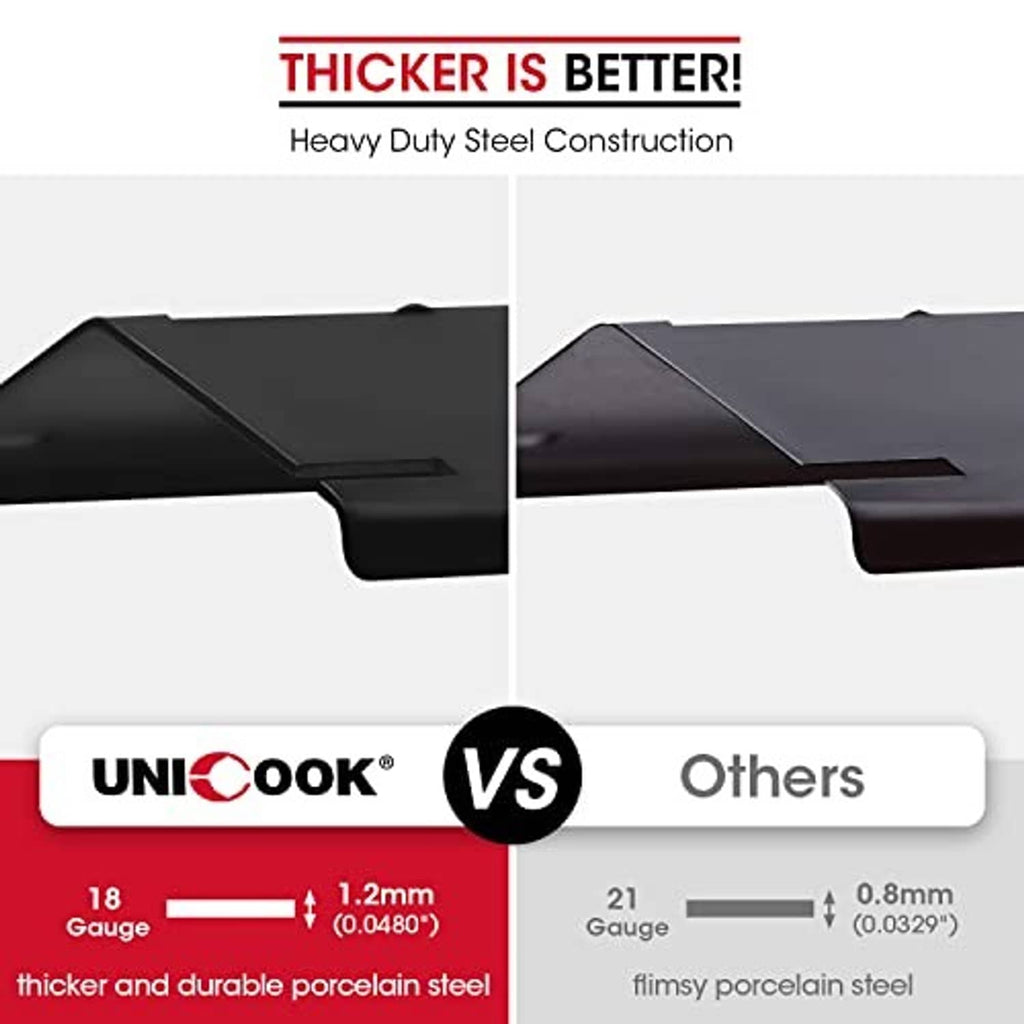 Black heavy-duty steel grill heat plate shield with thick stepped side profile