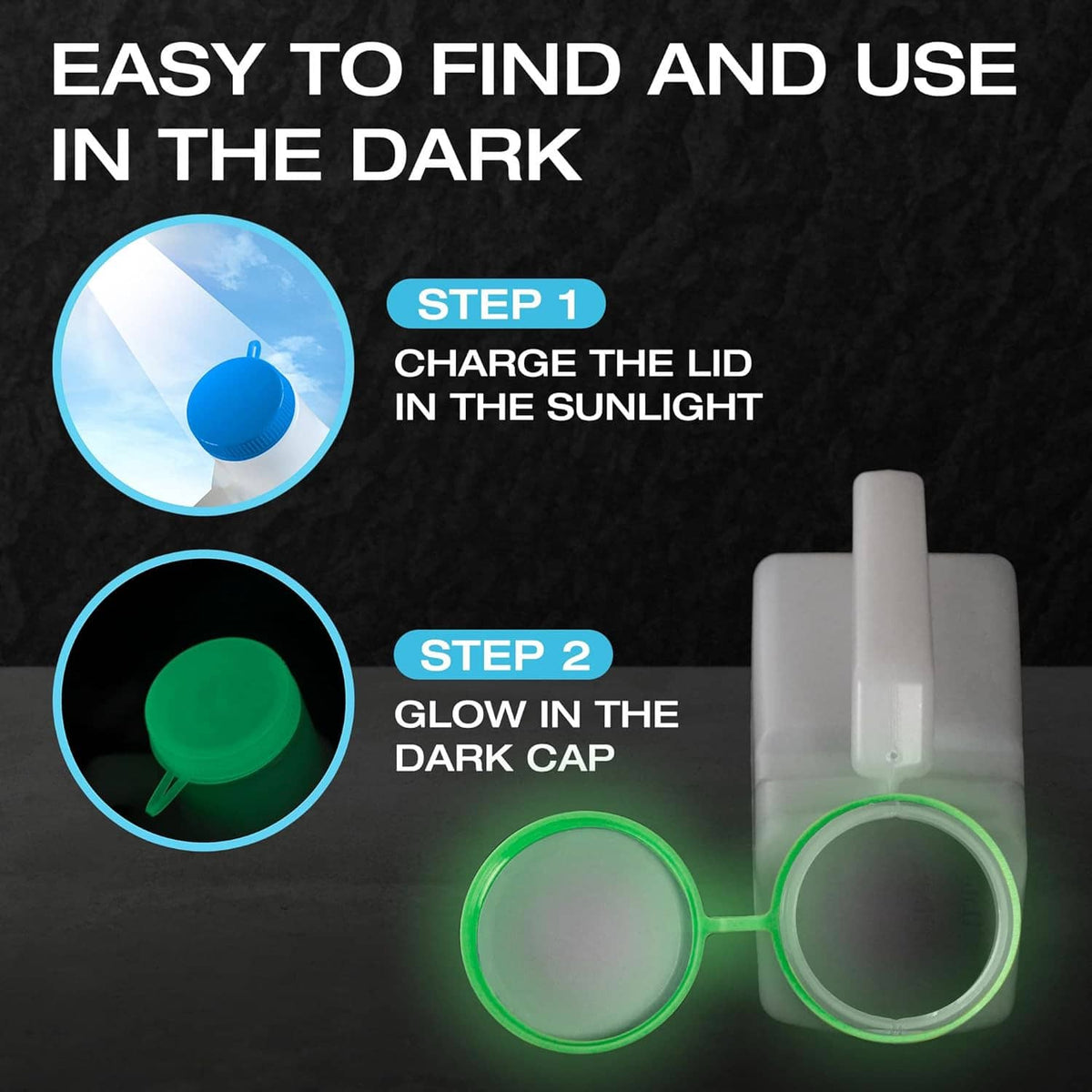 Men's urinal with glow-in-the-dark cap shown as green lighted lid