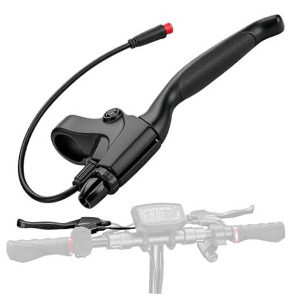 Black right brake handle lever with curved lever arm and red cable tip