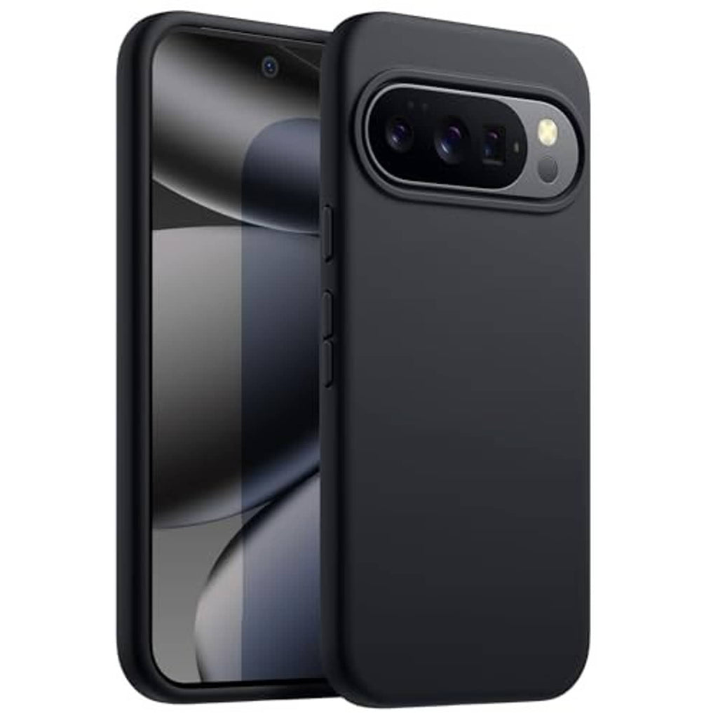 Obsidian black silicone phone case, smooth matte finish, camera cutout visible