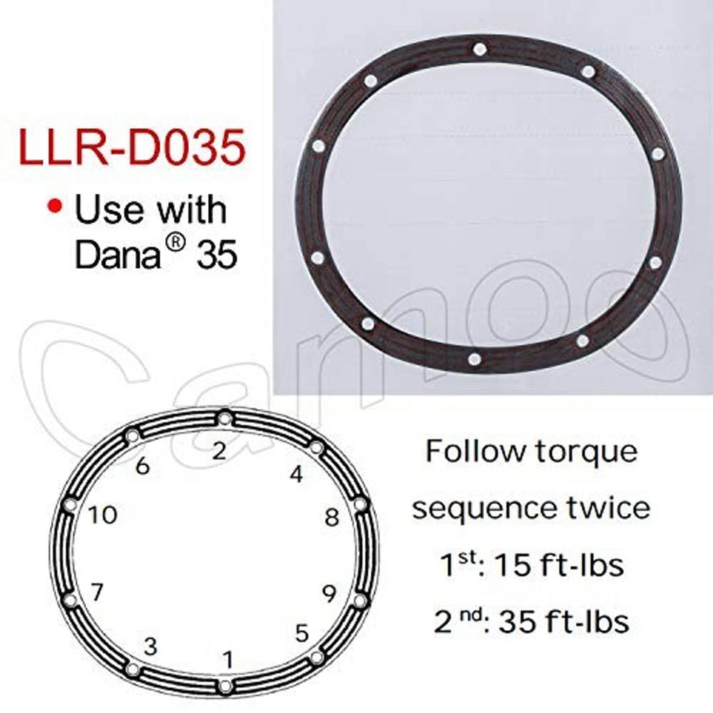 Differential cover gasket ring with bolt holes, shown with torque sequence diagram