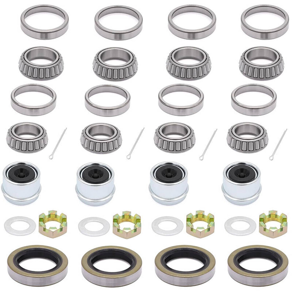 Assorted bearing seals and dust caps for boat trailer axle, with cotter pins