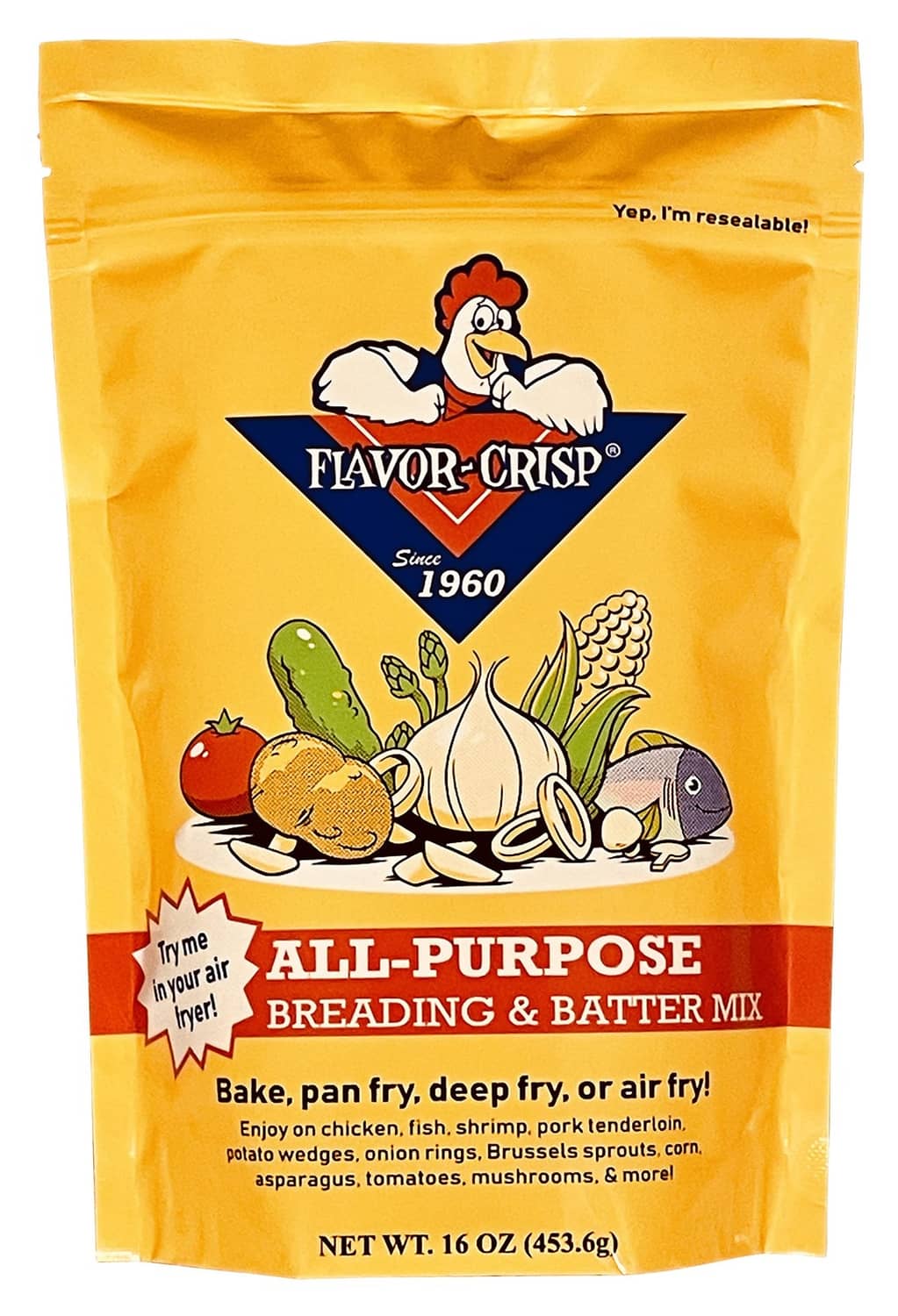 All-purpose breading & batter mix bag, Flavor-Crisp 1960 logo, net wt 16 oz