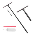 Shower glass squeegee with long black handle and red-edge blade, plus cleaning brush head