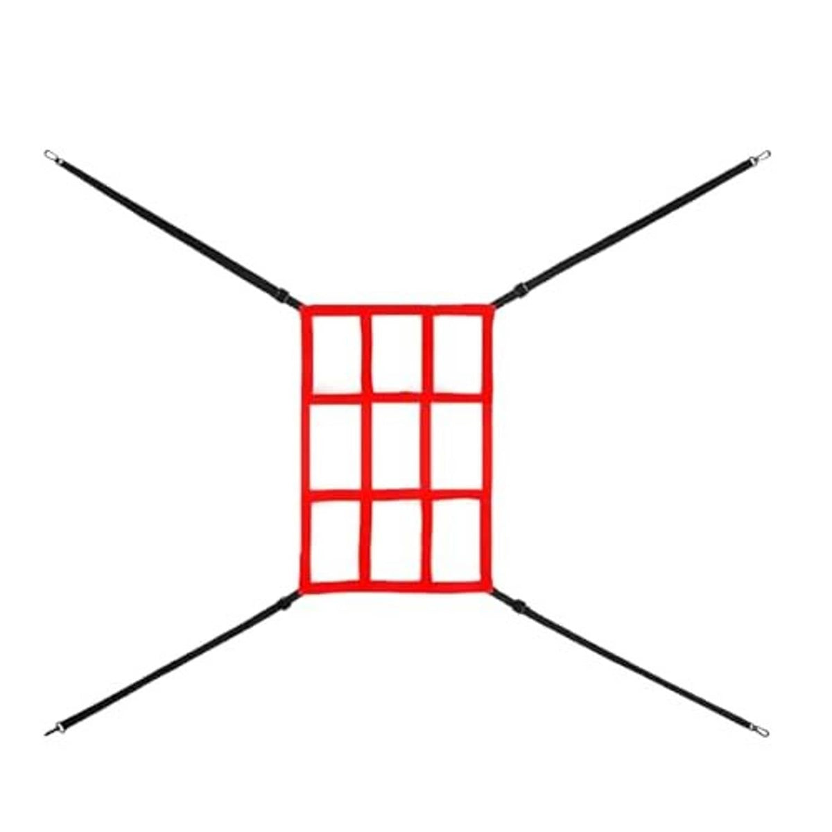 Red square strike zone target grid with black poles for baseball or softball net