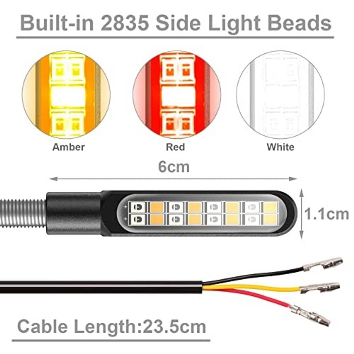 Black LED indicator light bar with built-in 2835 side beads and attached wiring