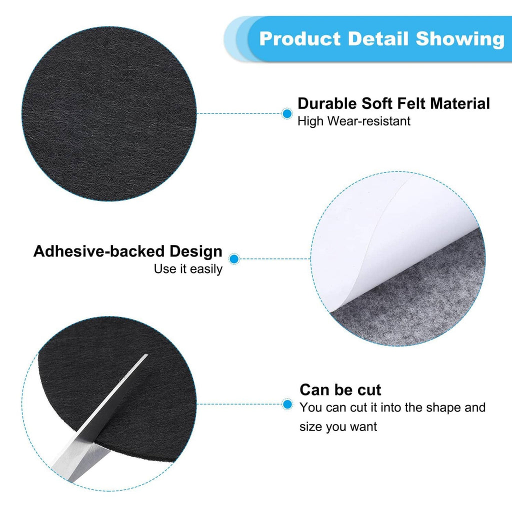 Black adhesive-backed felt pad sheet with peel-and-stick backing layer
