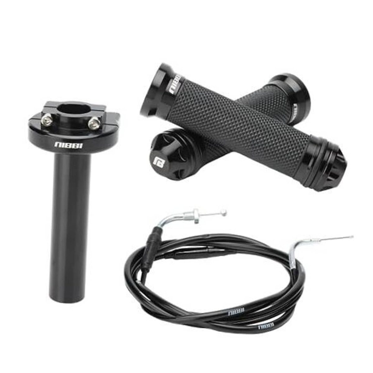 Black twist throttle grip set with clamp and cable