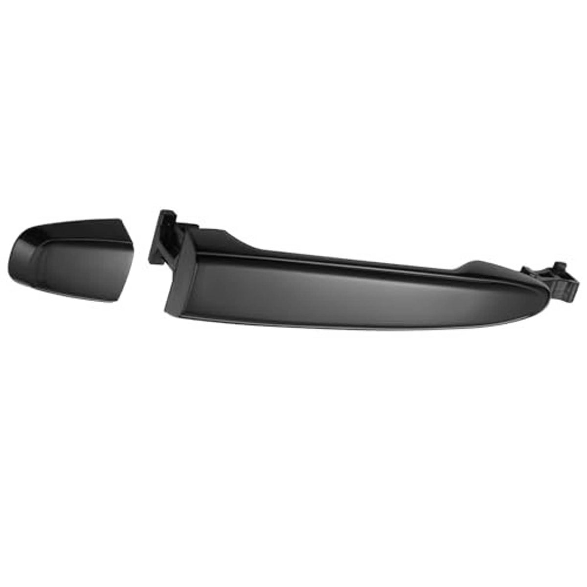 Front exterior door handle, black, with mounting clips on right passenger side