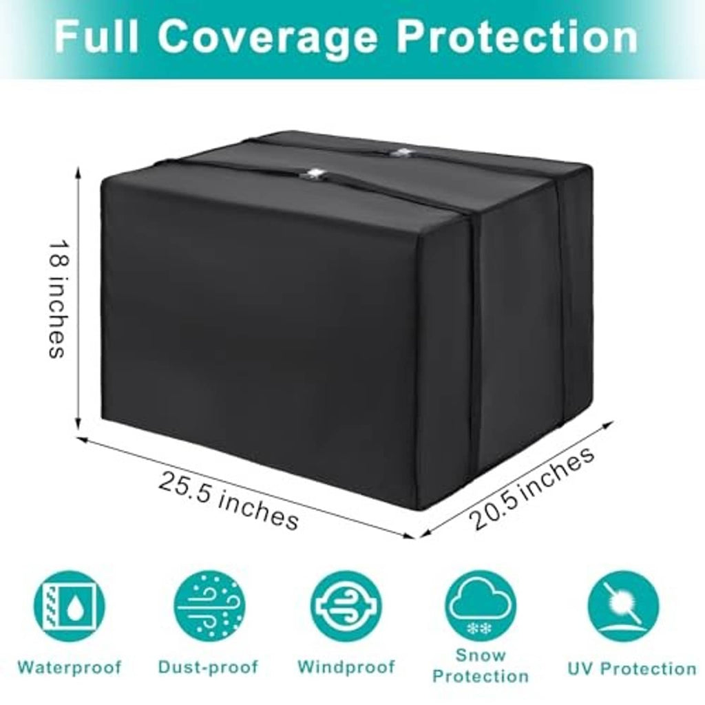 Black, cube-shaped insulation cover for window air conditioner outdoor units