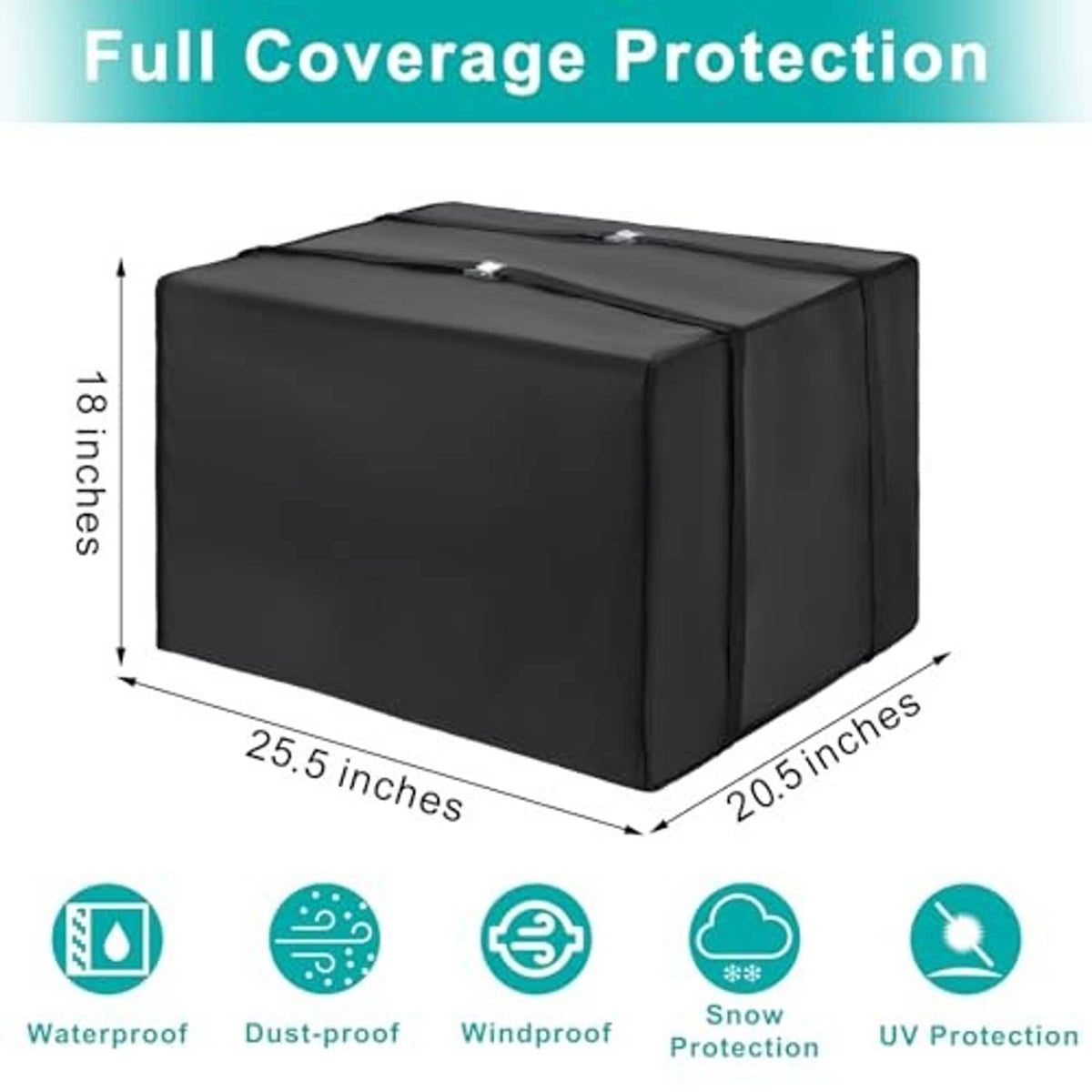 Black, cube-shaped insulation cover for window air conditioner outdoor units