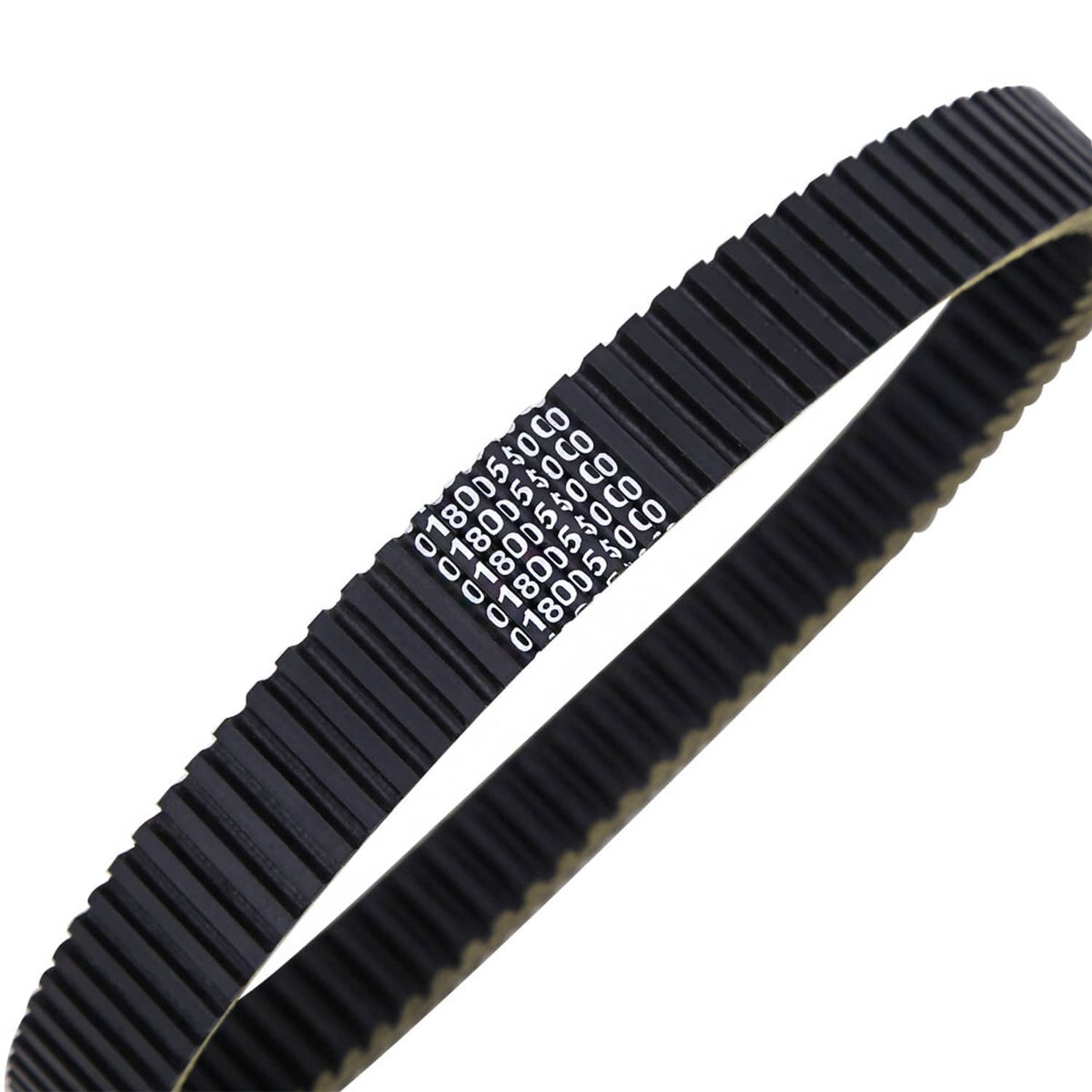 Black drive belt with printed serial numbers on ribbed section