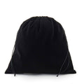 Large black velvet drawstring pouch bag, closed top with adjustable cords