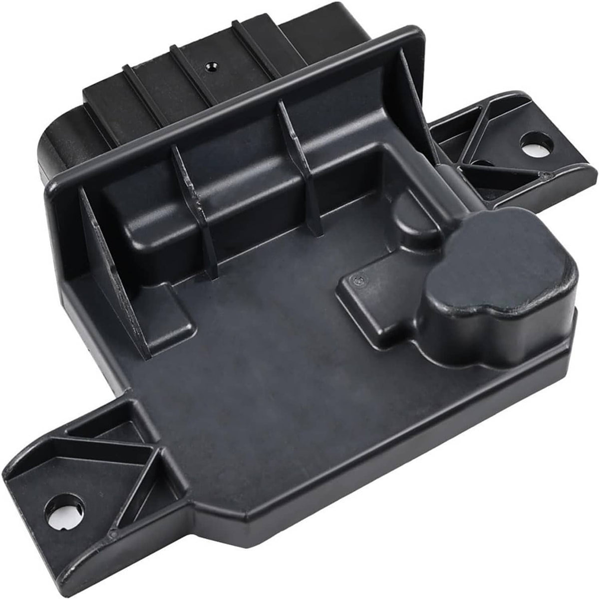 Black fuel pump control module underside with molded ribs and mounting bracket.