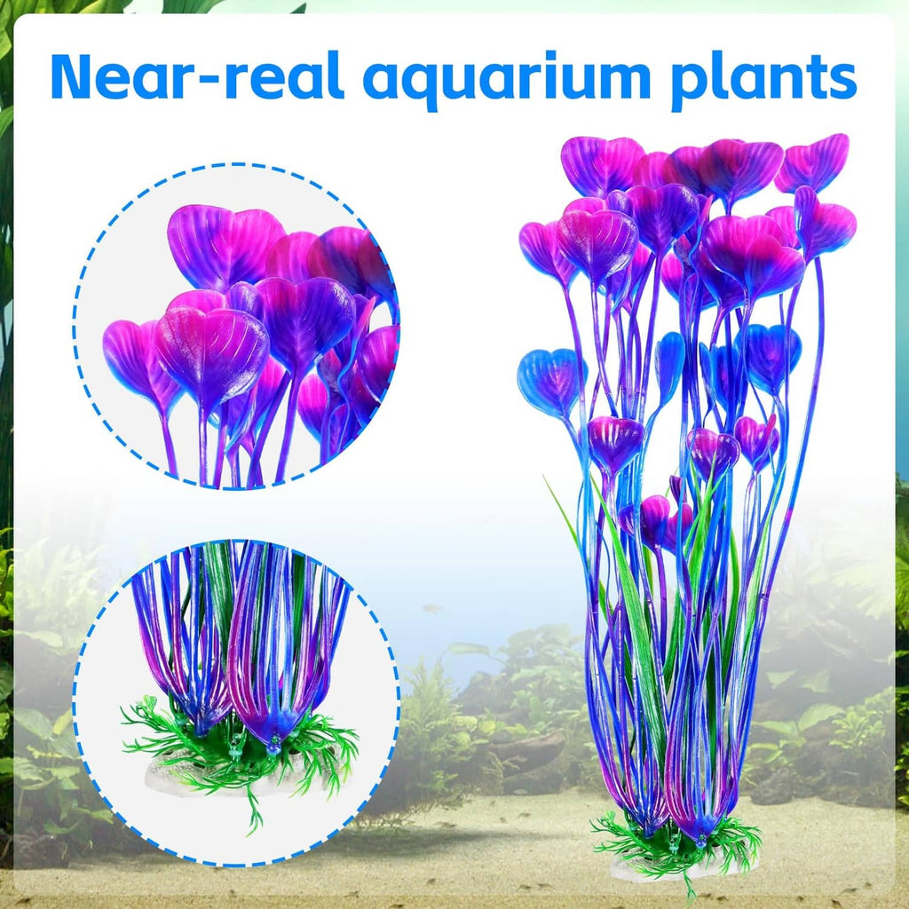 Purple-blue artificial aquarium plant set with green base, detailed bulbs