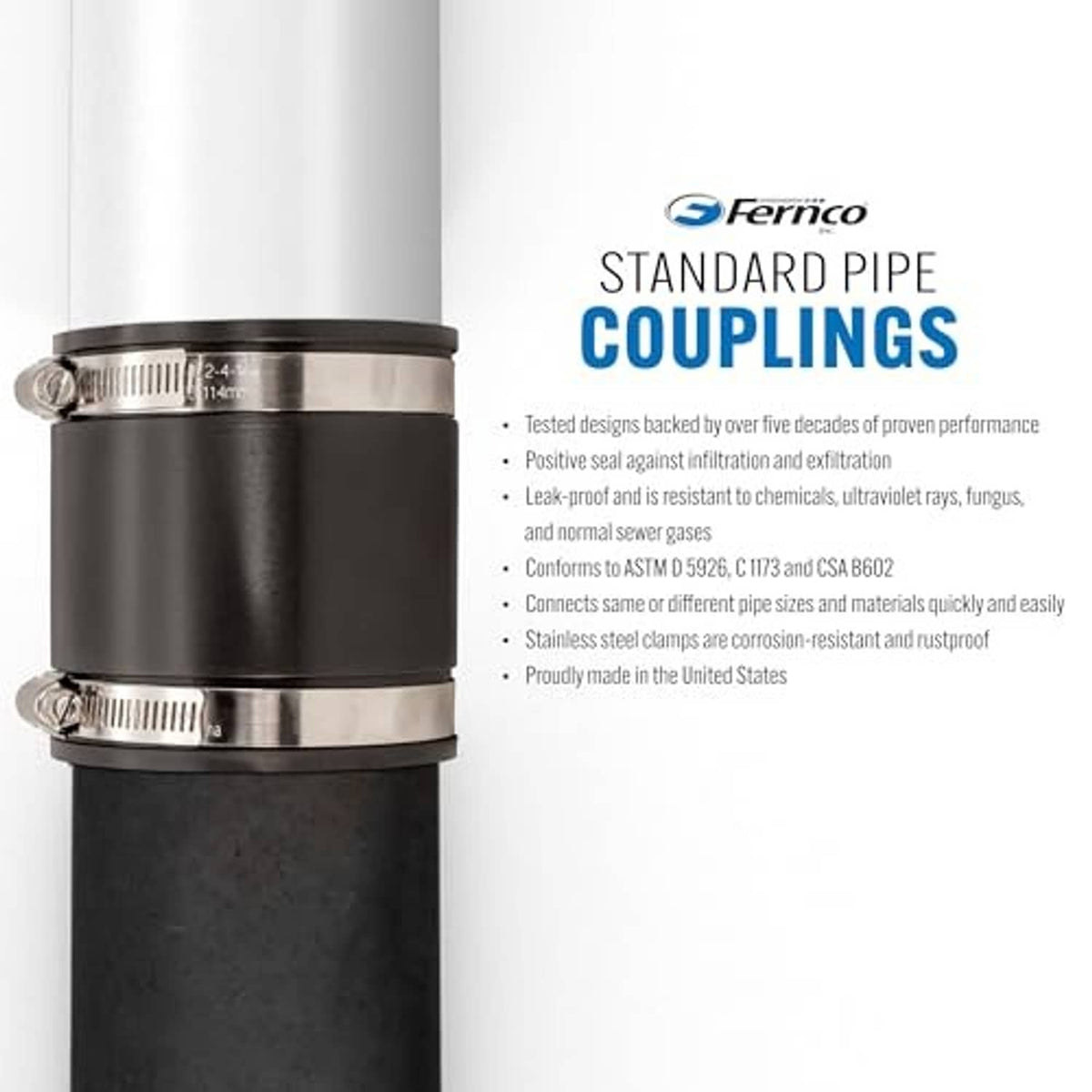 Flexible PVC coupling installed on pipe with stainless clamp bands