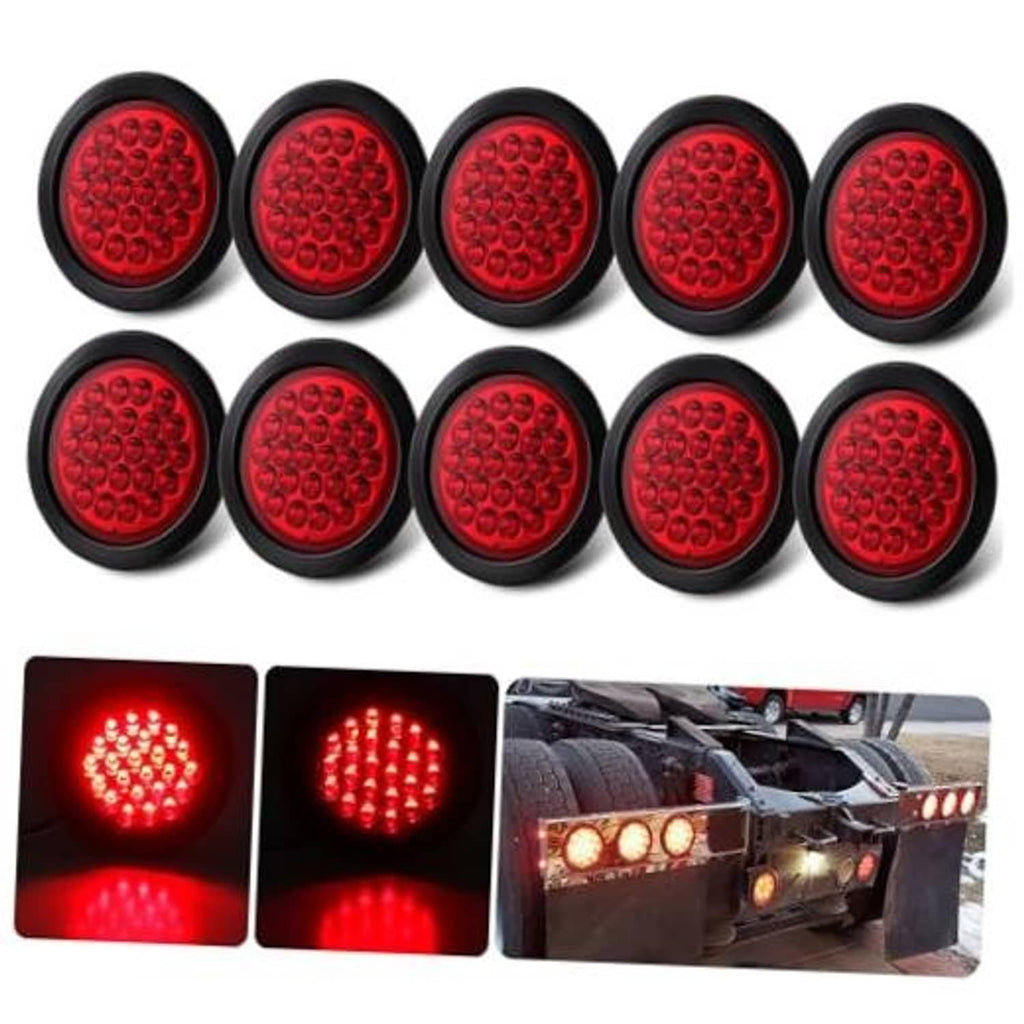 Pack of 4-inch round red LED trailer tail lights with black housings