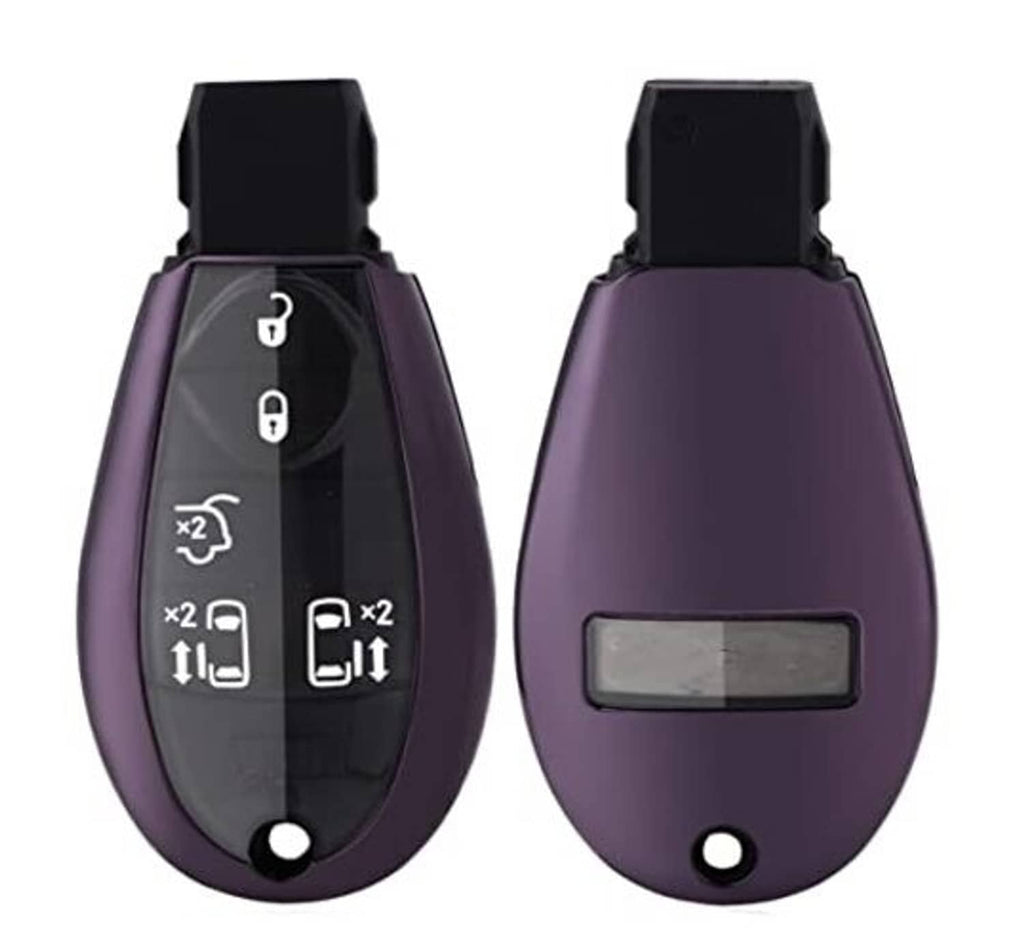 Dark purple smart remote key fob cover case, showing back slot and keyring hole
