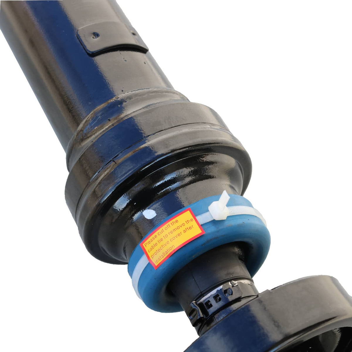 Drive shaft assembly with blue shock component and black rubber bearing/boot
