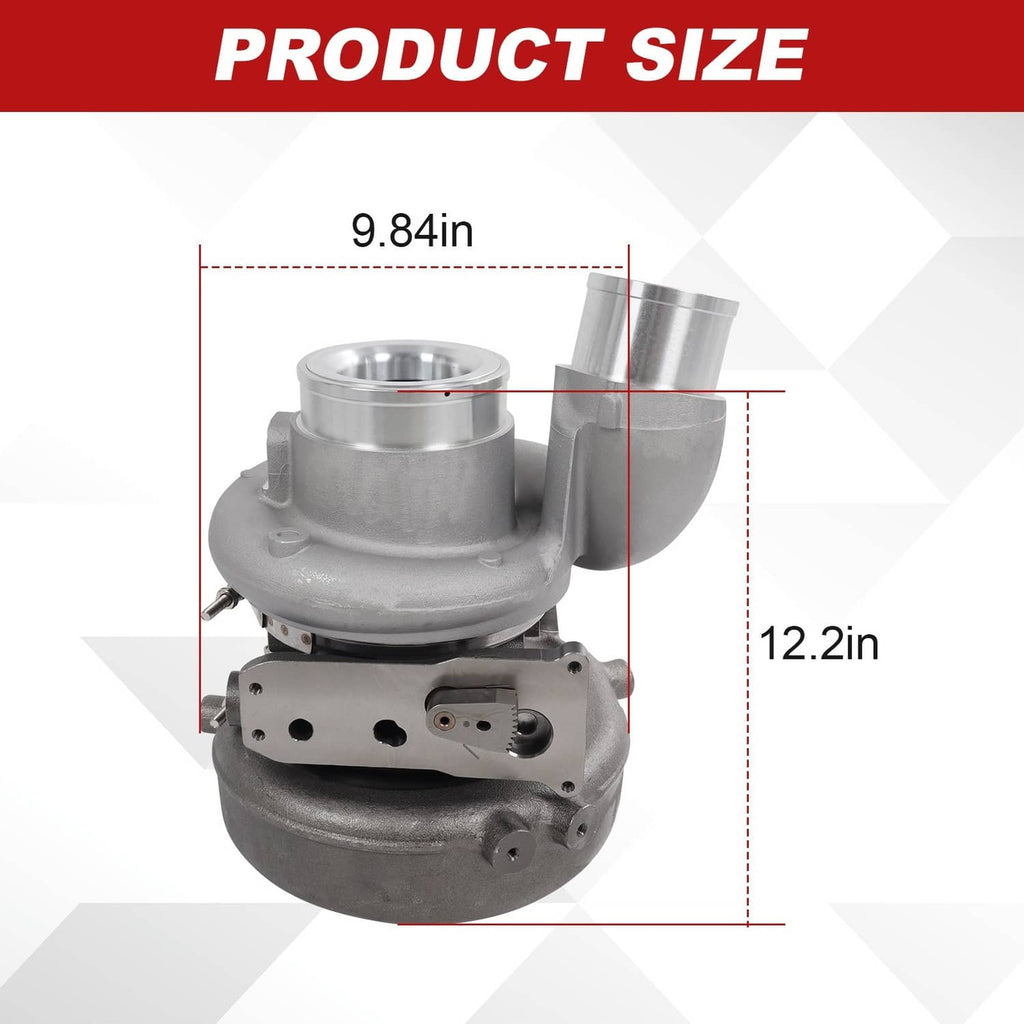 Turbocharger assembly front view with cylindrical intake and compressor outlet