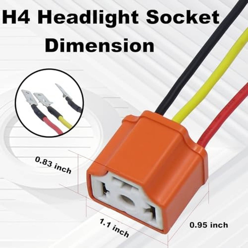 H4 headlight socket wiring harness, orange housing with multicolor wires and terminals