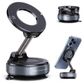 Vacuum magnetic car phone holder with MagSafe-style ring and adjustable mount, stellar gray