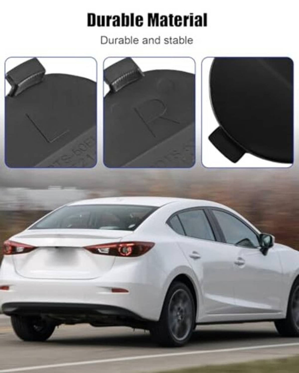 Black bumper towing cover with embossed details and side clip tab.