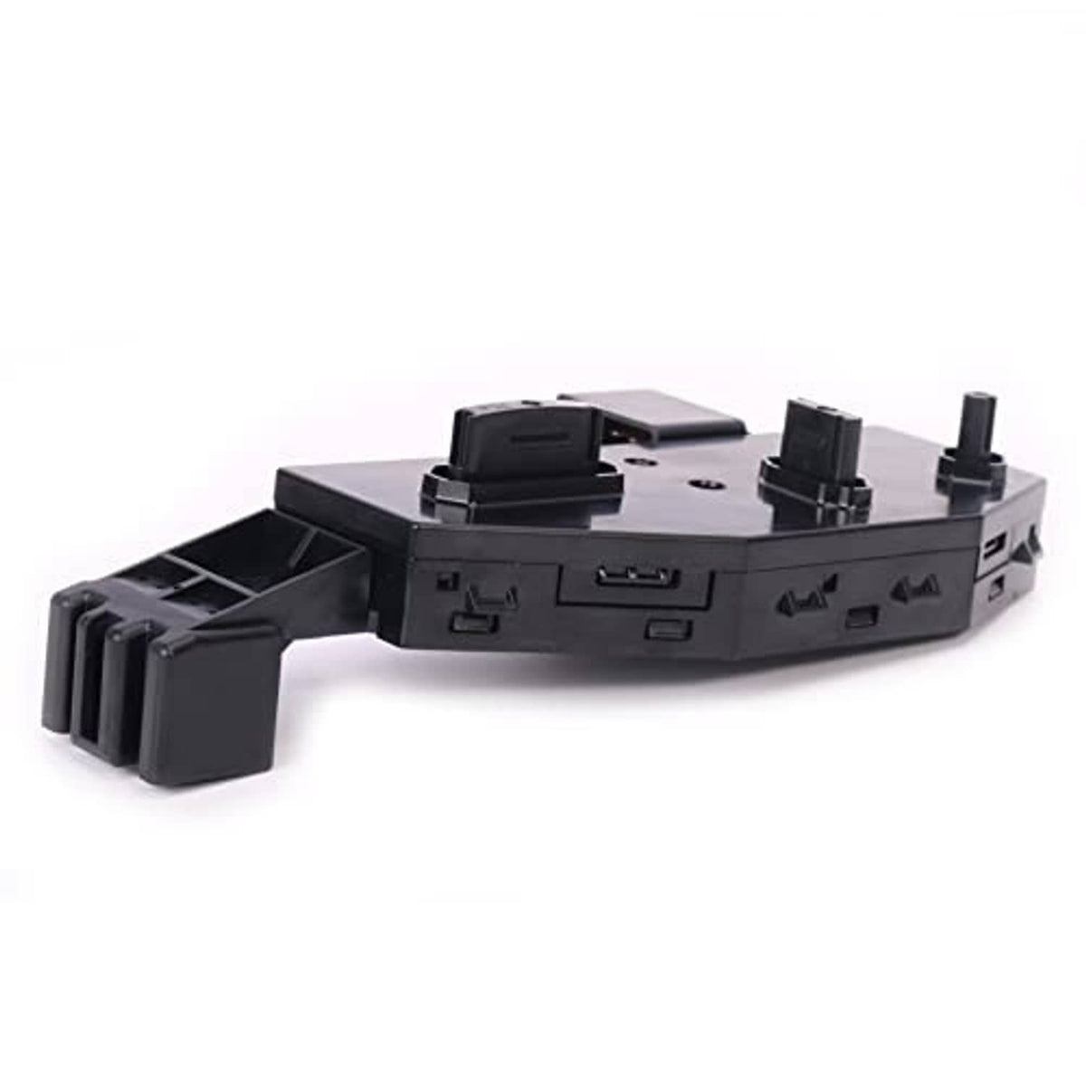 Black seat control switch module with handle-like base and port openings along side