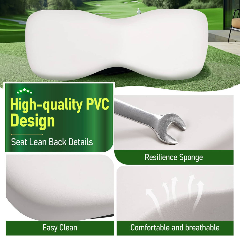 White seat backrest cushion with molded contours and metal handle detail