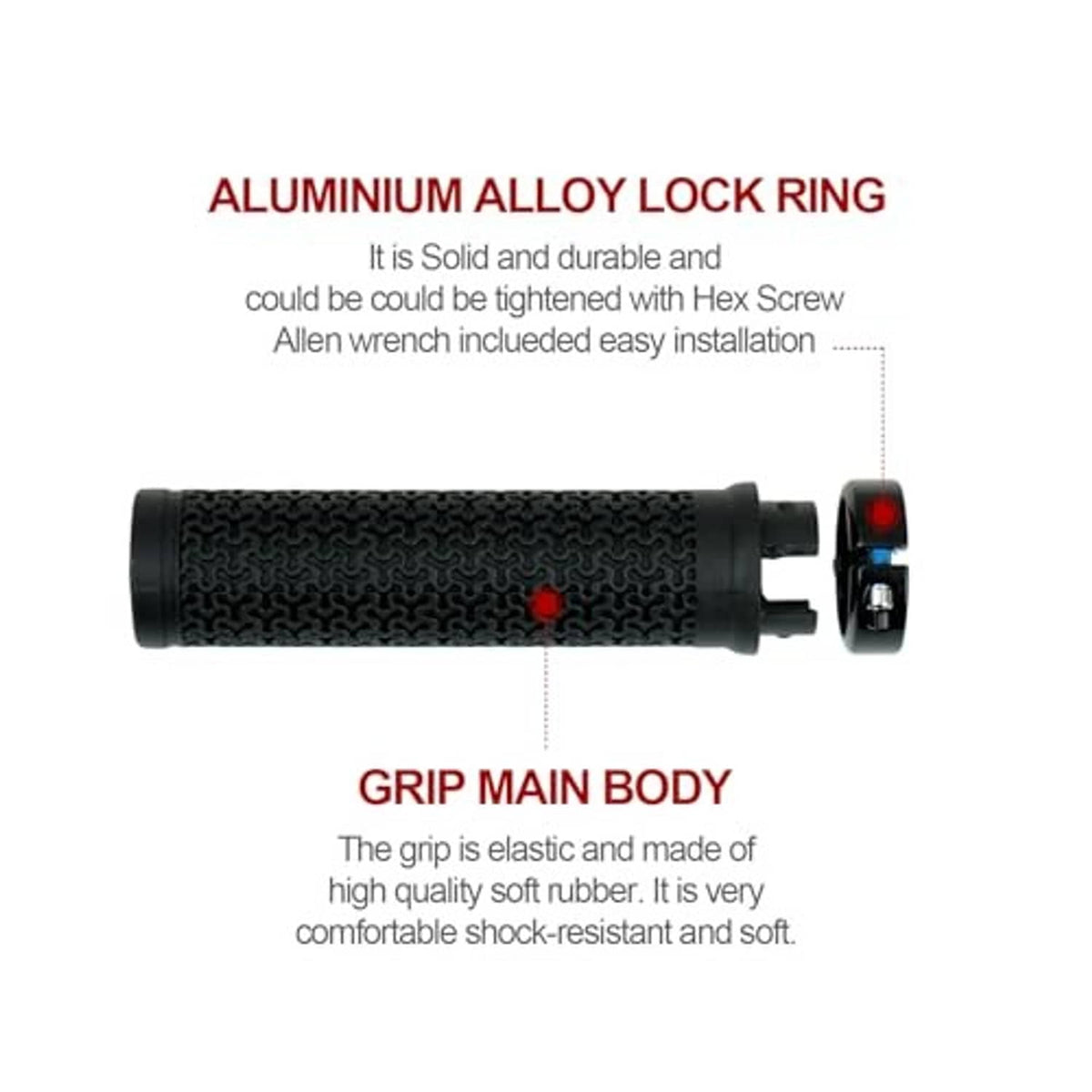 Black textured grip with aluminum alloy lock ring and mounting hardware